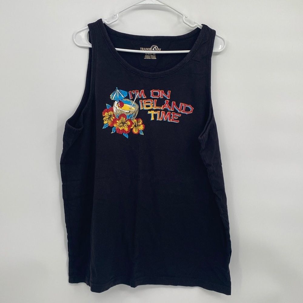 Trader Bay Tank Top I'm on Island Time Hawaii Pina Colada Hibiscus Umbrella L